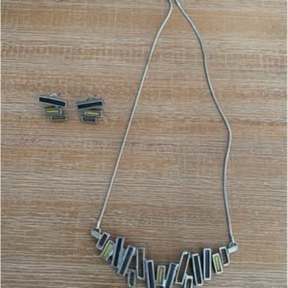 Osmose Silver and Black Geometric Necklace and Earring Set
